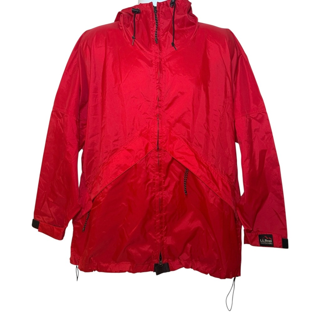 LL Bean Outdoors Red Windbreaker Rain Jacket Womens XL 0BM80 Hooded Full Zip